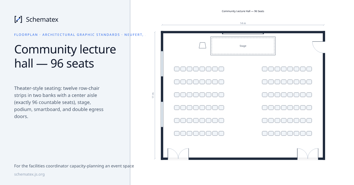 Community lecture hall — 96 seats · Schematex